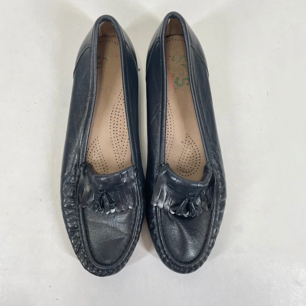 SAS Comfort Womens 11 N Navy Blue Leather Kiltie Tassel Loafers Made in USA